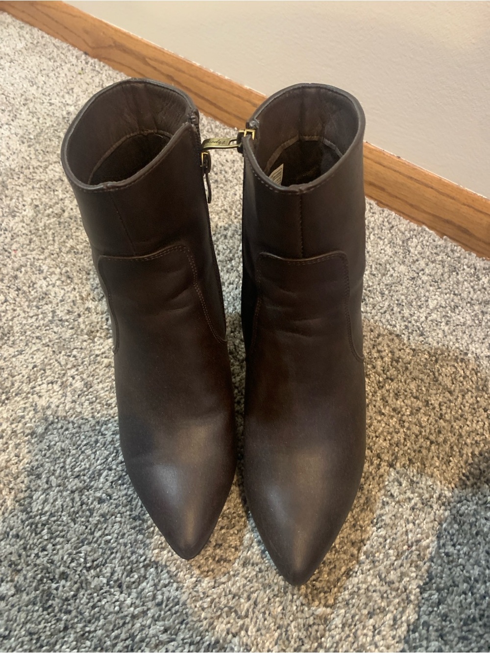 Classic Pointed-Toe Ankle Booties in Dark Brown